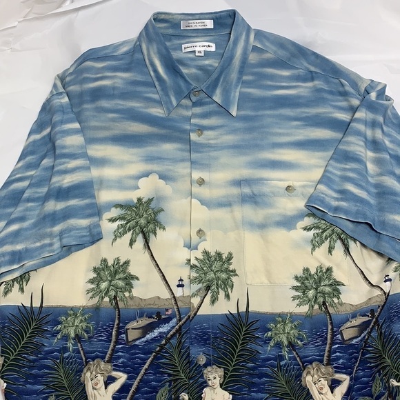 MEN’S Pierre Cardin Hawaiian Print Rayon Button Down Short Sleeve Shirt Size XL - Picture 1 of 4